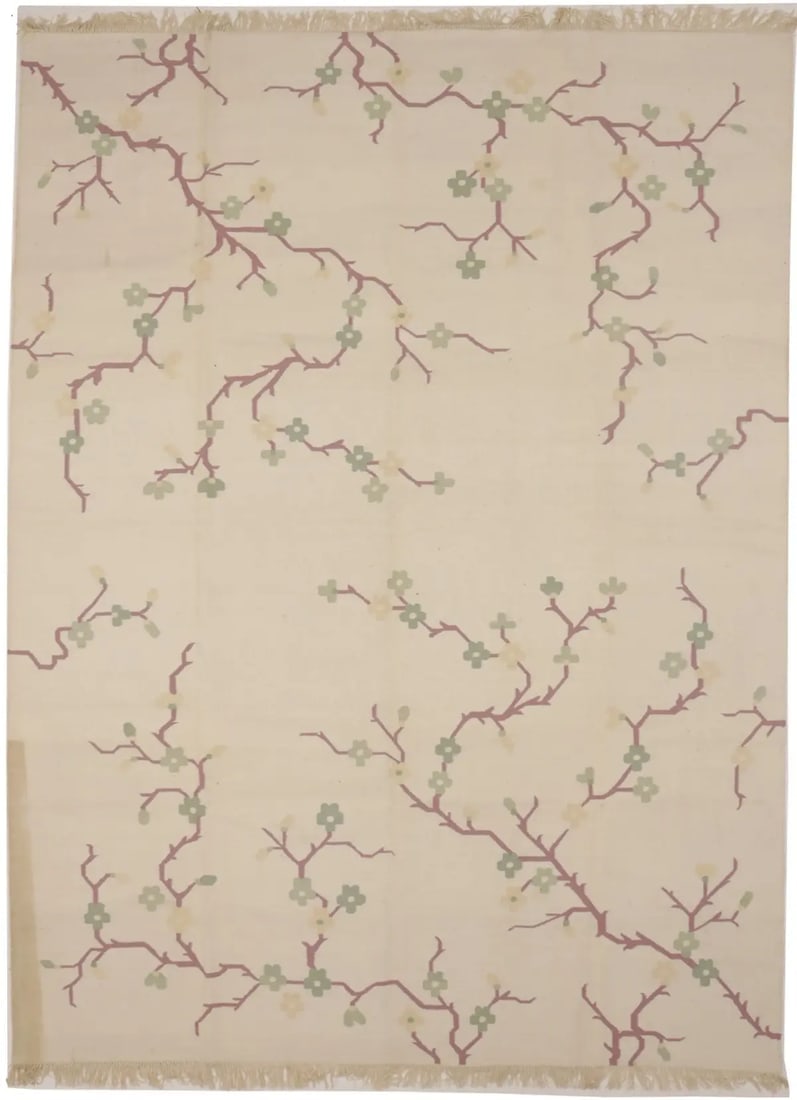 Beige Floral Dhurrie 9X12 Indian Oriental Rug (1 of 20)