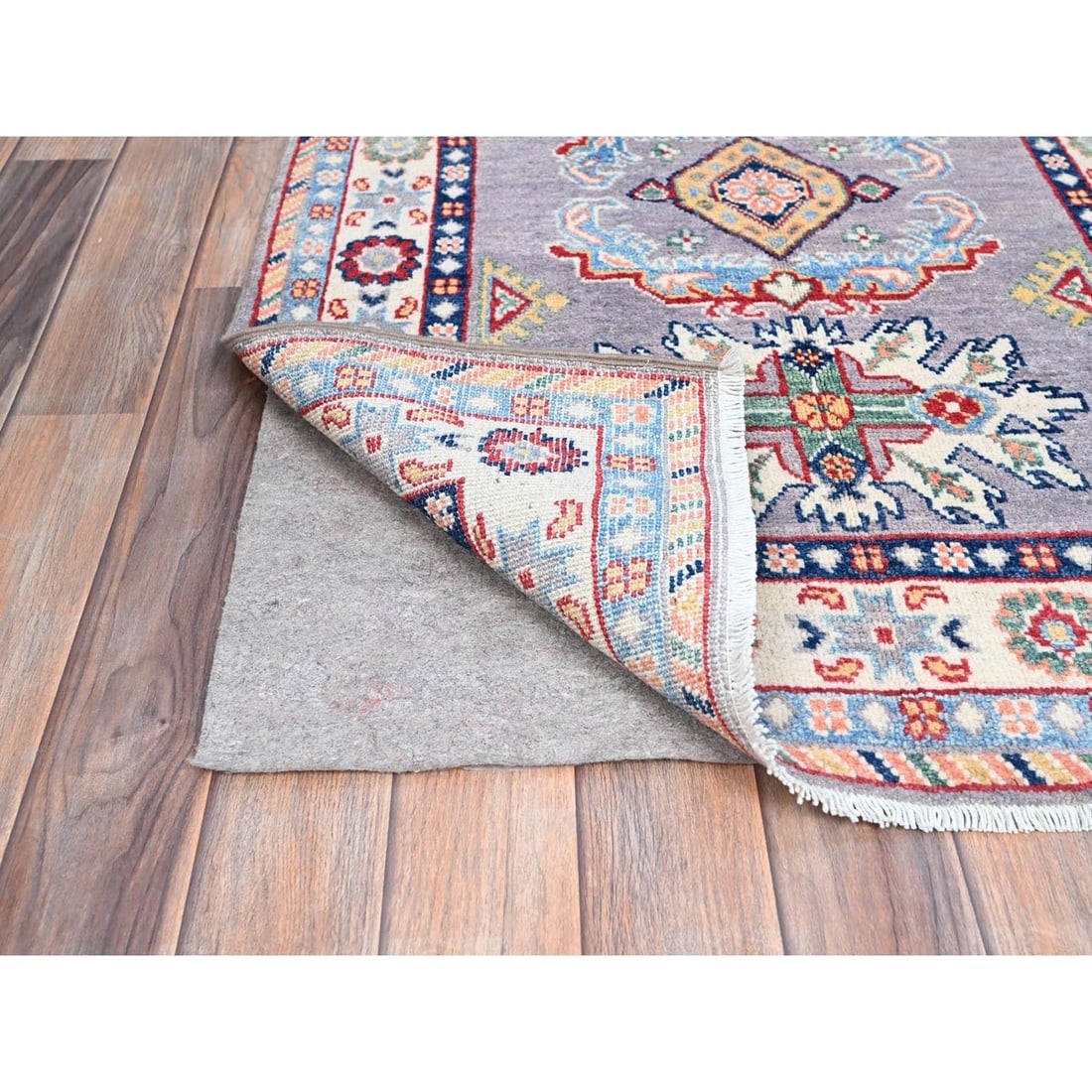 Gray Kazak Tribal Medallions Hand Knotted Oriental Runner Rug - 3