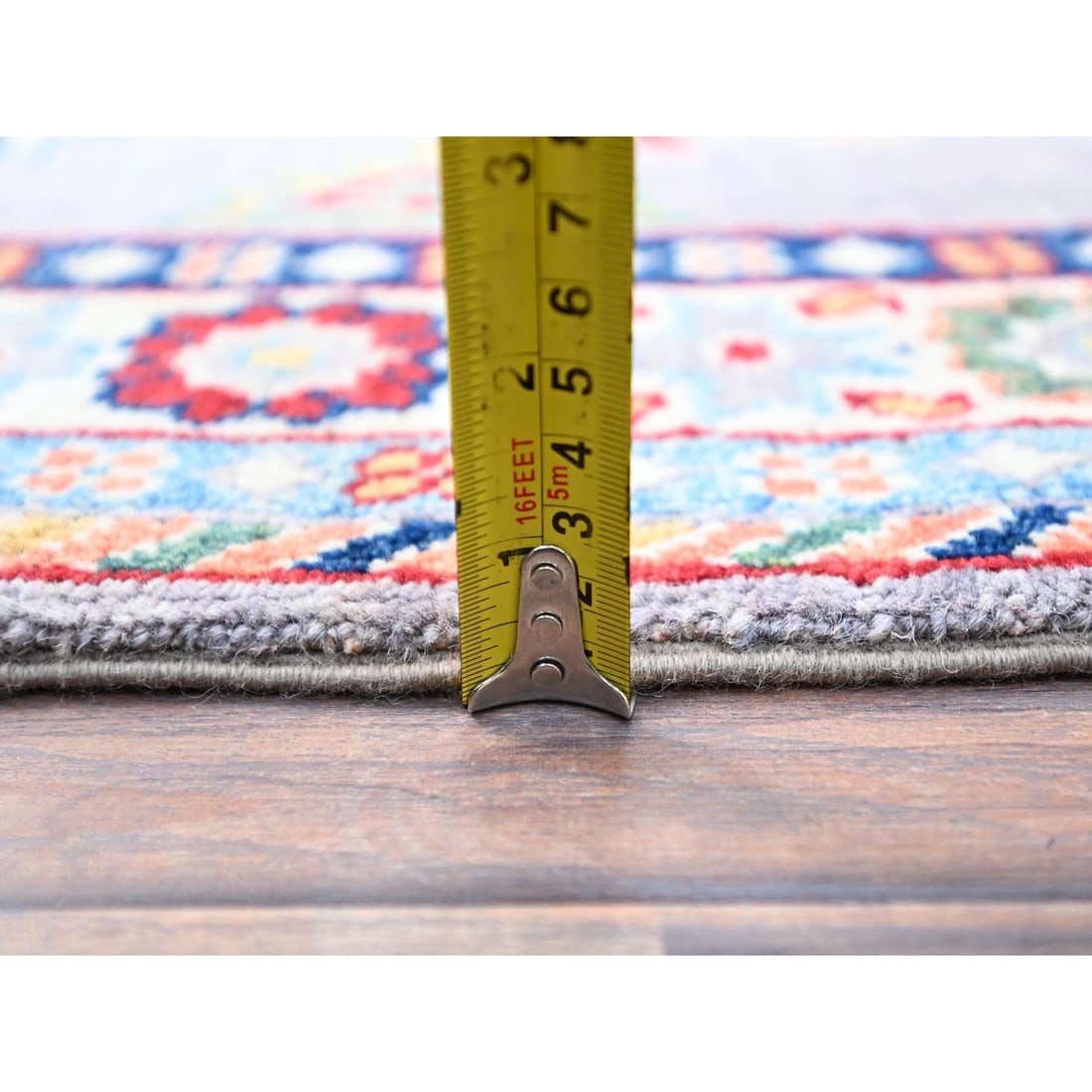 Gray Kazak Tribal Medallions Hand Knotted Oriental Runner Rug - 6