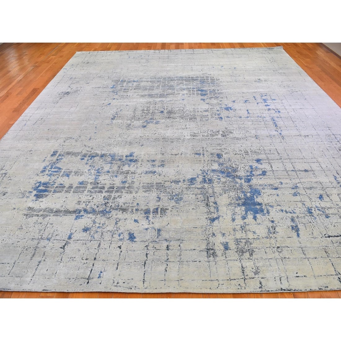 Pure Silk with Textured Wool Avant-Garde Design XL Hand Knotted Rug - 2