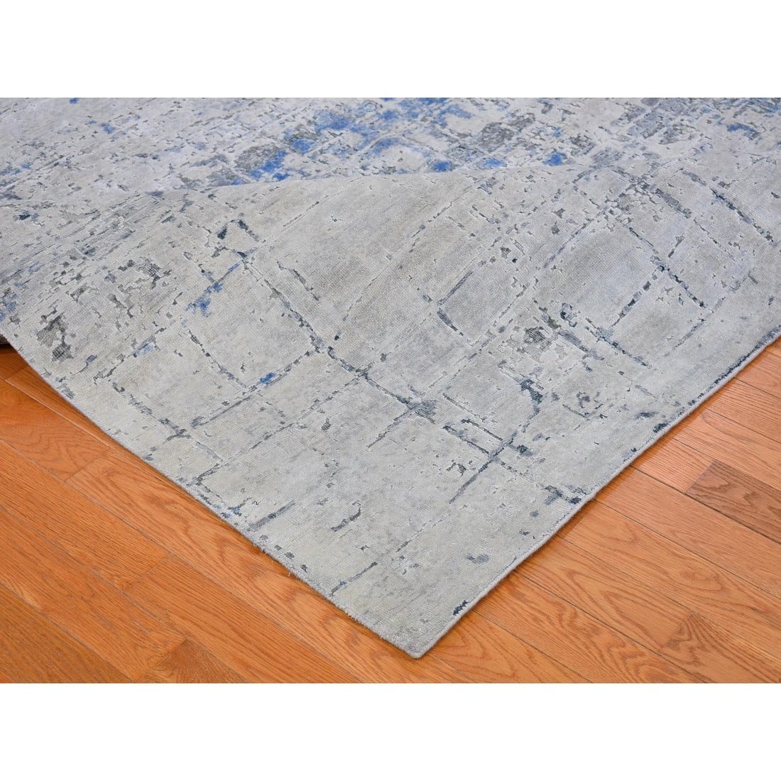 Pure Silk with Textured Wool Avant-Garde Design XL Hand Knotted Rug - 6