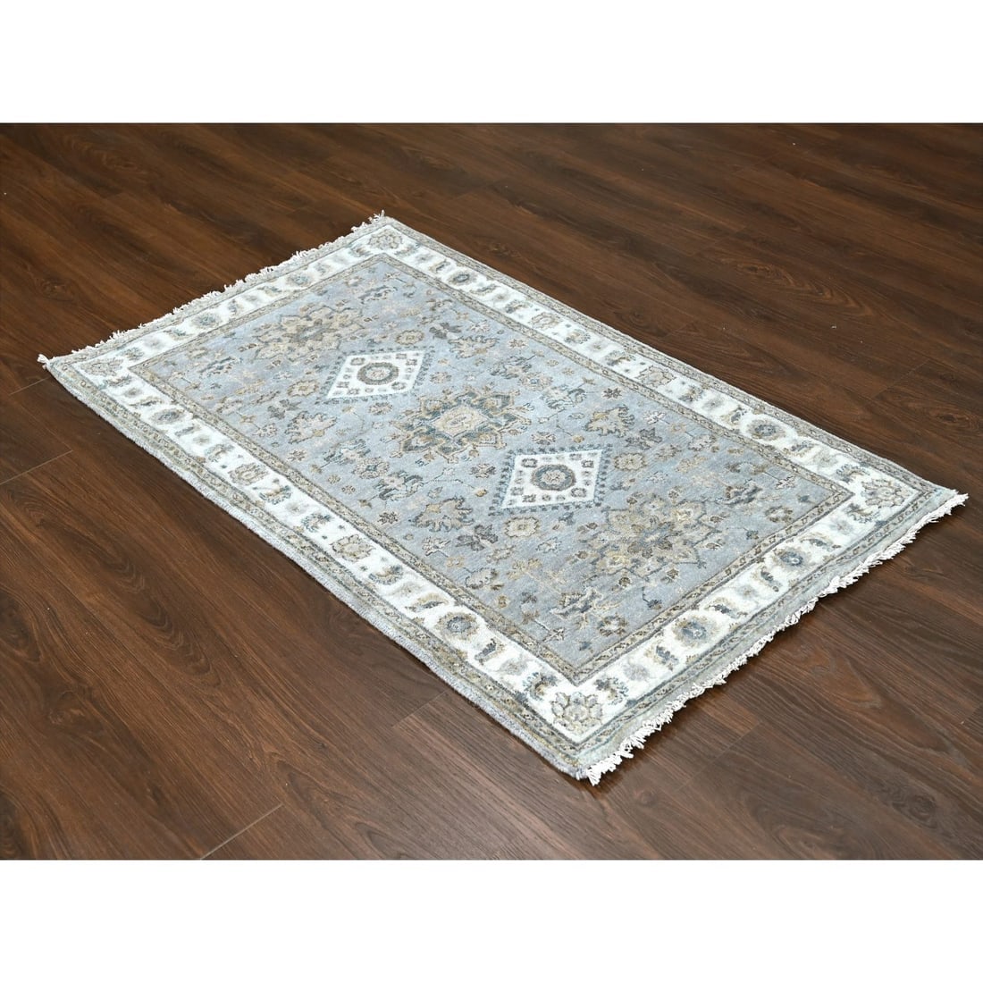 Medium Gray, Hand Knotted, Karajeh Design, Organic Wool, Rug - 2