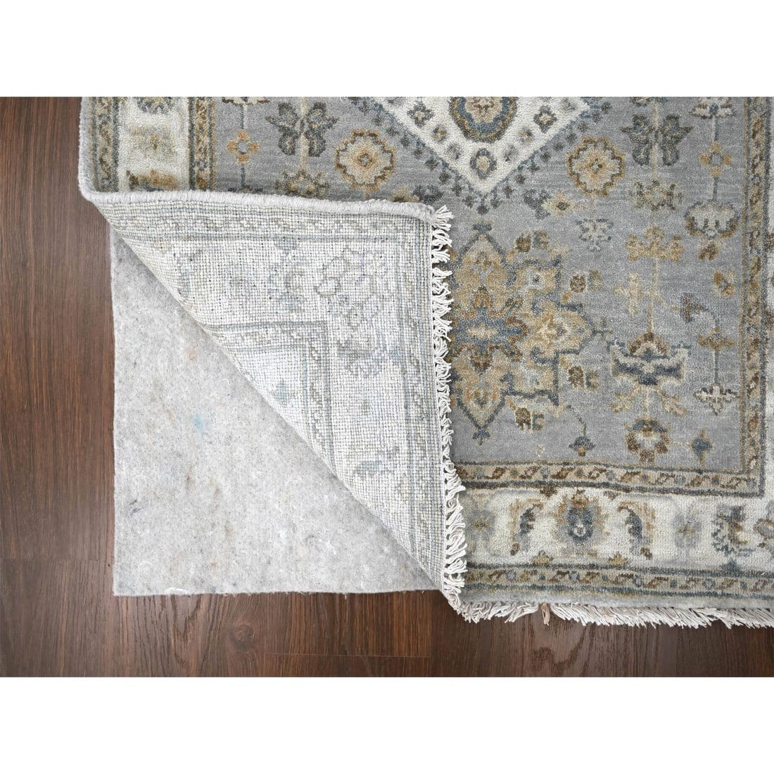 Medium Gray, Hand Knotted, Karajeh Design, Organic Wool, Rug - 3