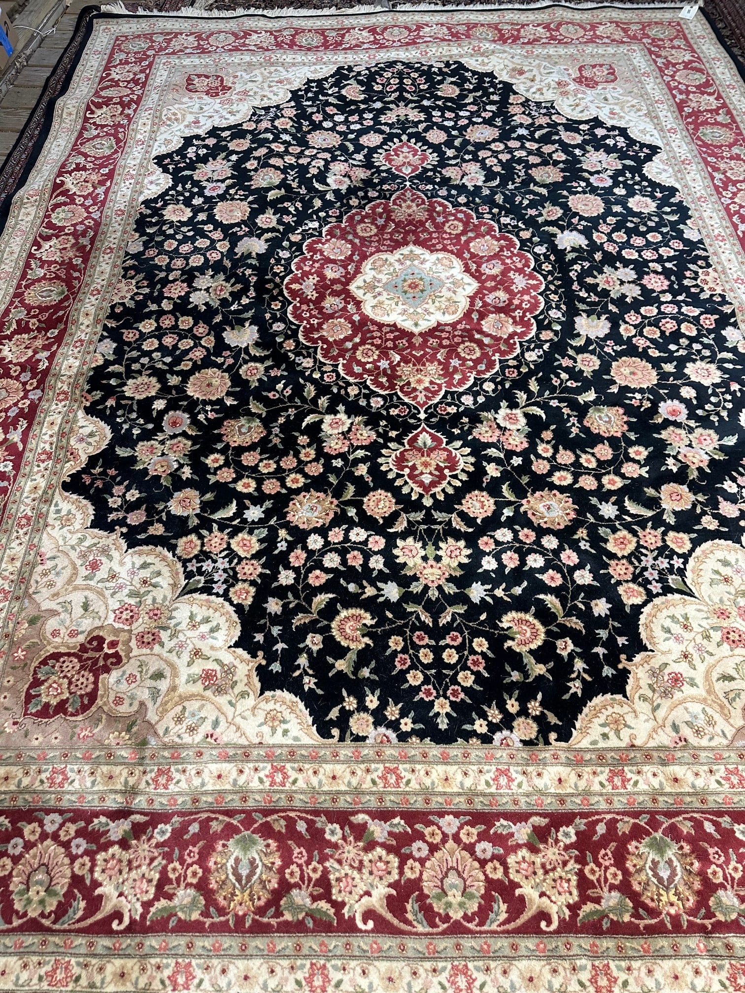 Hand Knotteds Agra Tabriz Rug 6x3.10 ft: Title:Hand Knotteds Agra Tabriz Rug 6x3.10 ft Description:Hand Knotteds Agra Tabriz Rug 6x3.10 ft Size:6x3.10 ft Circa:1980 Origin: Material:100 %Wool Reserve: $650.00 Shipping: Domestic: Flat-rate