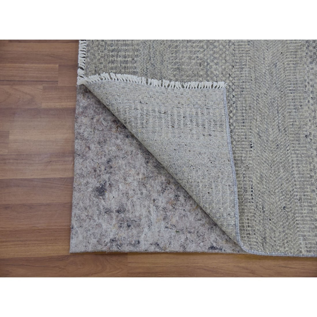 Gray Hand Knotted Organic Undyed Wool XL Runner Grass Design Rug - 3