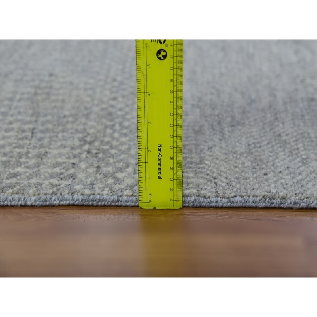 Gray Hand Knotted Organic Undyed Wool XL Runner Grass Design Rug - 6