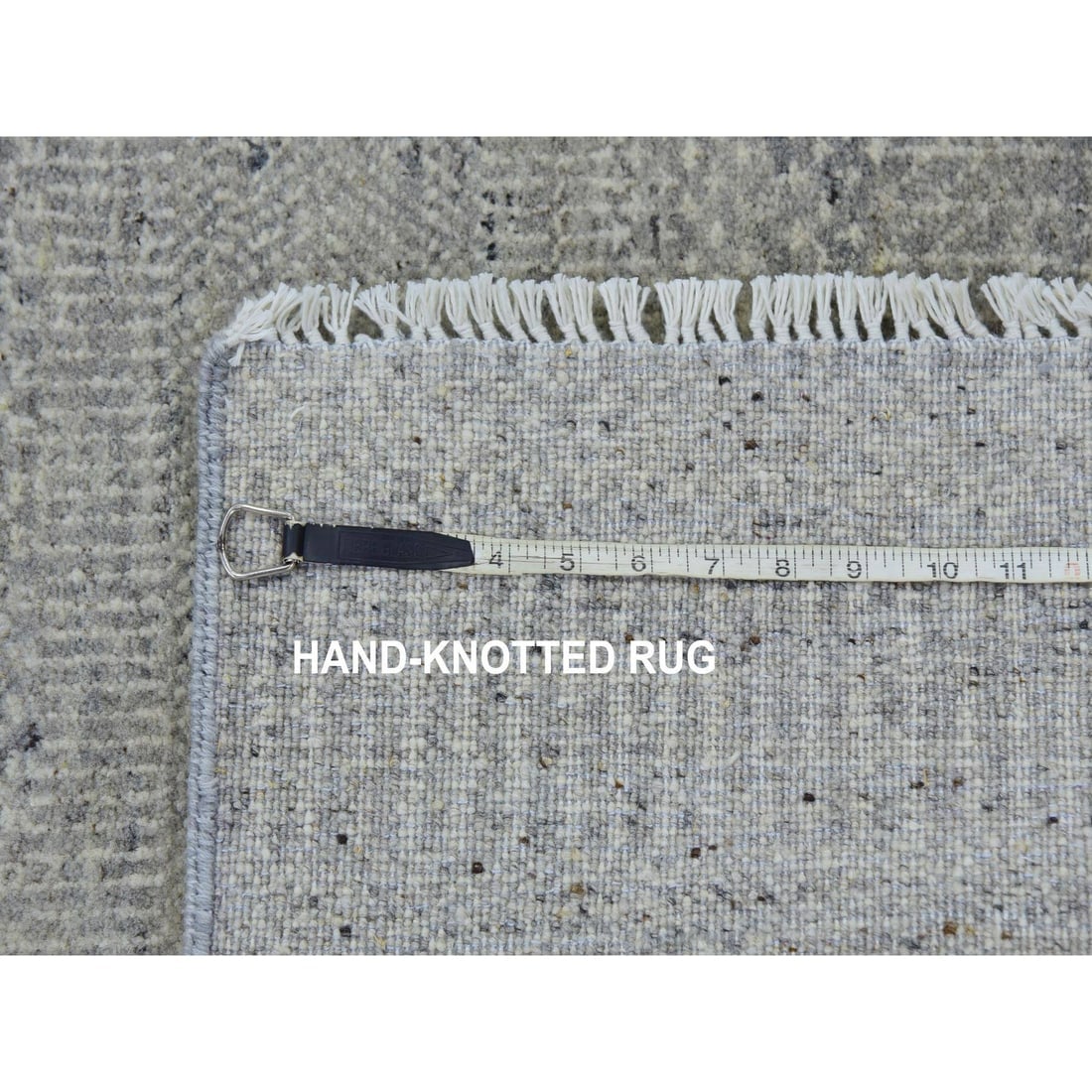 Gray Hand Knotted Organic Undyed Wool XL Runner Grass Design Rug - 7