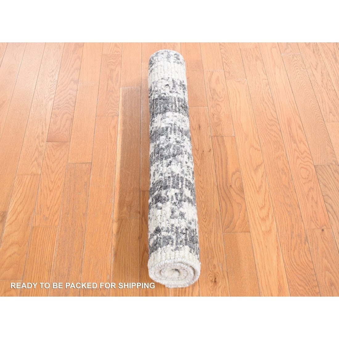 Olive Black, Modern Vertical Broken Wool Hand Knotted Oriental Rug - 4