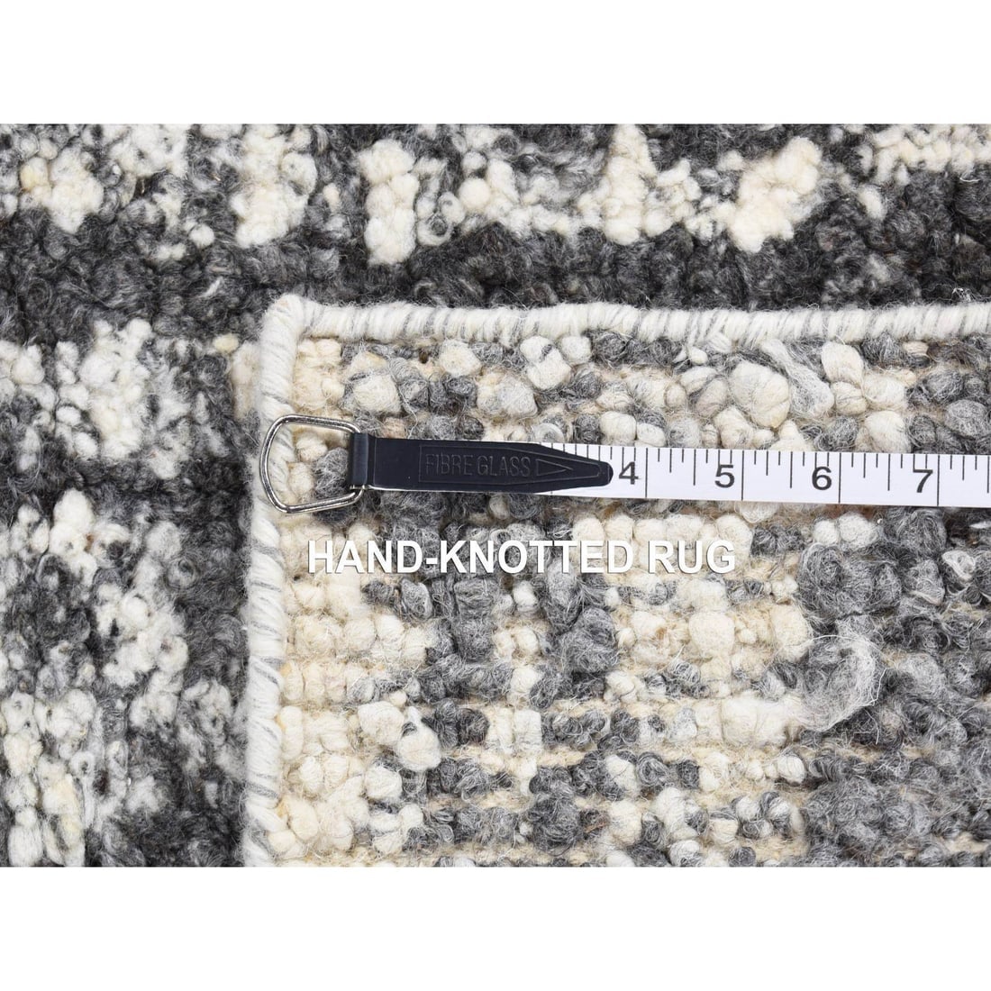 Olive Black, Modern Vertical Broken Wool Hand Knotted Oriental Rug - 6