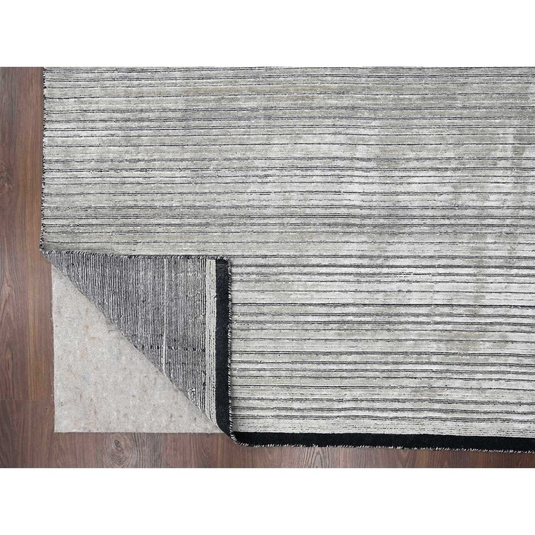 Taupe and Black Hand Loomed Modern Design Wool and Silk Oriental Rug - 4