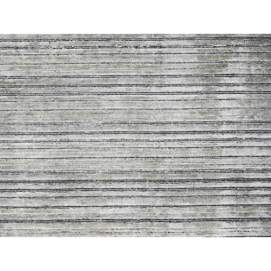 Taupe and Black Hand Loomed Modern Design Wool and Silk Oriental Rug - 8
