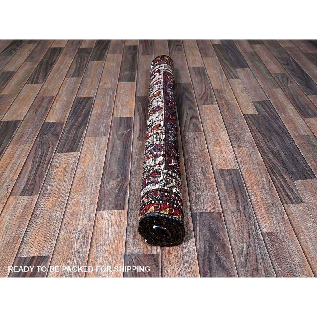 Blue Afghan Ersari with Caucasian Design Revival Hand Knotted Wool Rug - 5