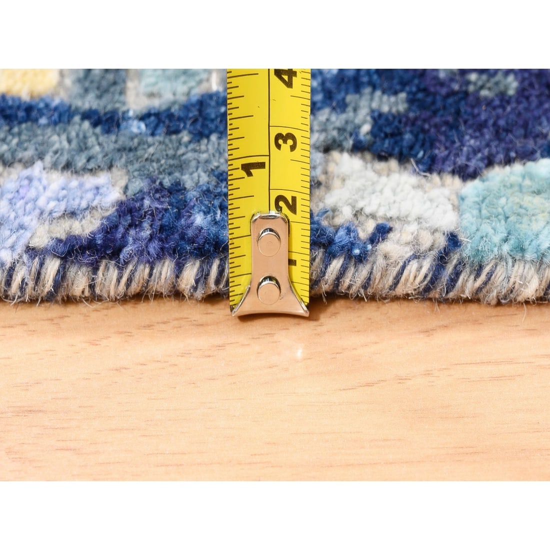 Hand Knotted Blue Mosaic Design Wool and Silk Oriental Runner Rug - 7