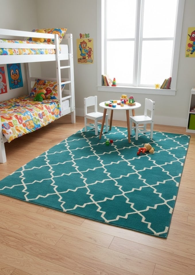 Teal Trellis 5X8 Hand-Tufted Modern Rug - 2