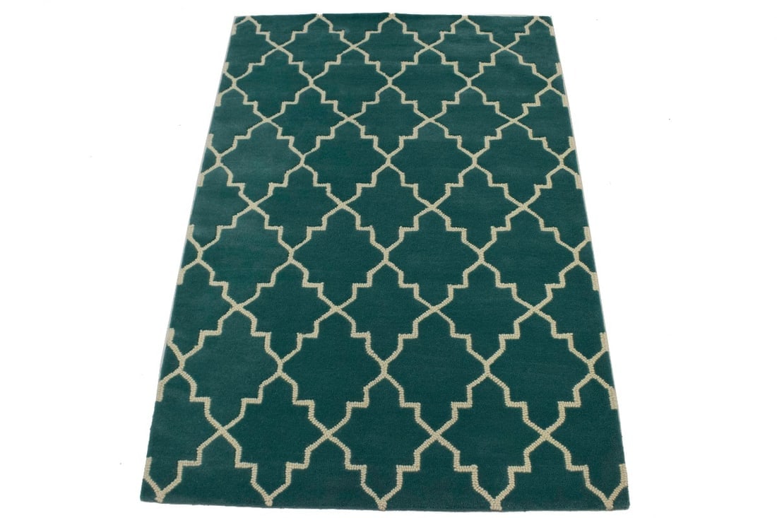 Teal Trellis 5X8 Hand-Tufted Modern Rug - 3