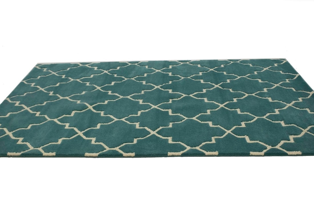 Teal Trellis 5X8 Hand-Tufted Modern Rug - 6