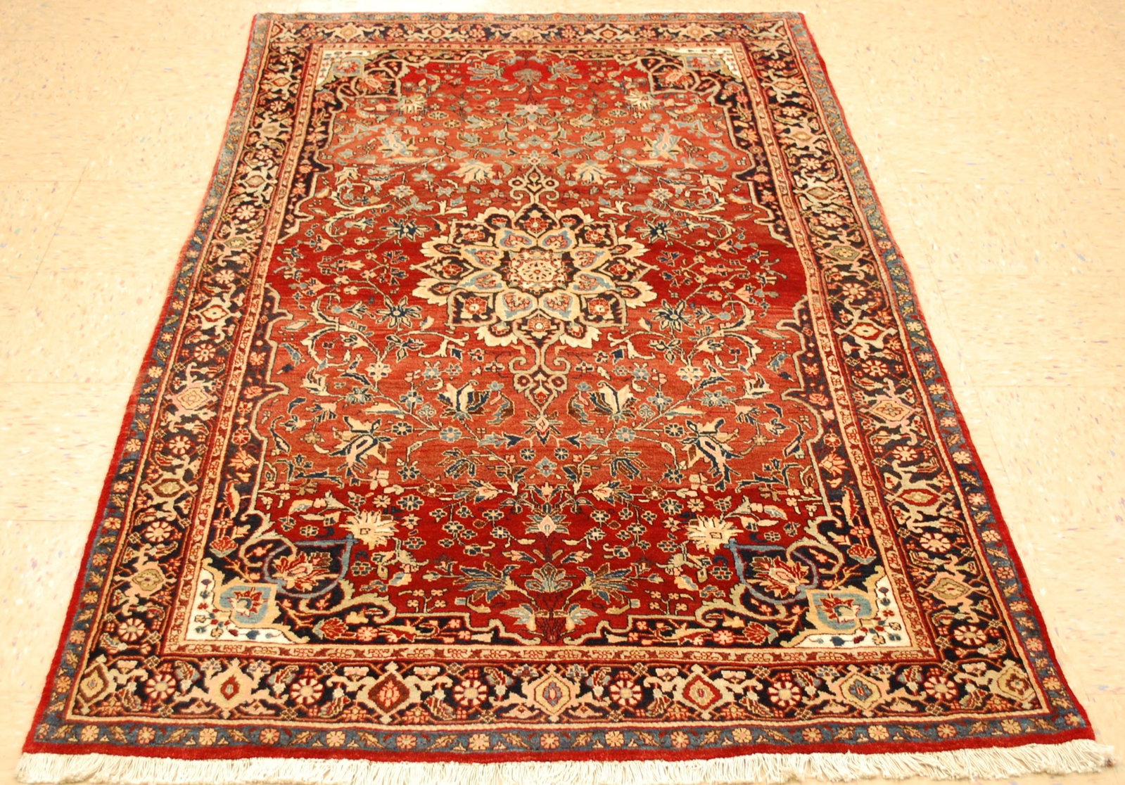 Persian BIJAR RUG 4.1x6.9: Title: Persian BIJAR RUG 4.1x6.9 Descritpion:OLD,ANTIQUE FINE Persian BIJAR ORIENTAL RUG with HIGH KPSI and exact size of 4' 1"x 6' 9" Ivory and Royal Blue center medallion fine and delicately woven s
