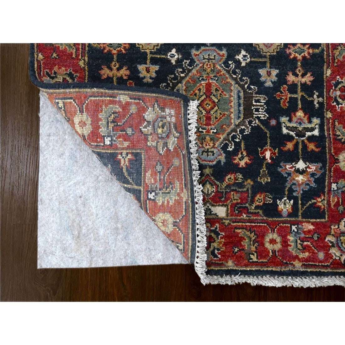 Denim Black, Organic Wool, Hand Knotted, Karajeh Design Runner Rug - 3