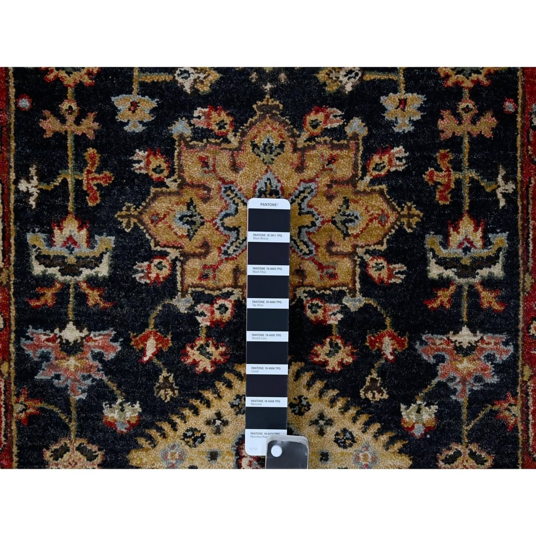 Denim Black, Organic Wool, Hand Knotted, Karajeh Design Runner Rug - 4