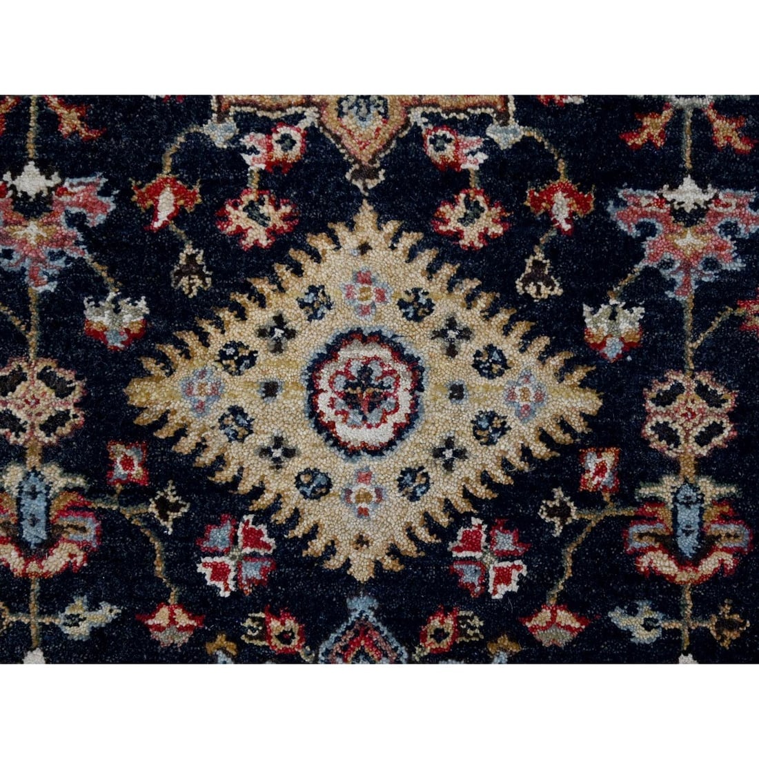 Denim Black, Organic Wool, Hand Knotted, Karajeh Design Runner Rug - 5