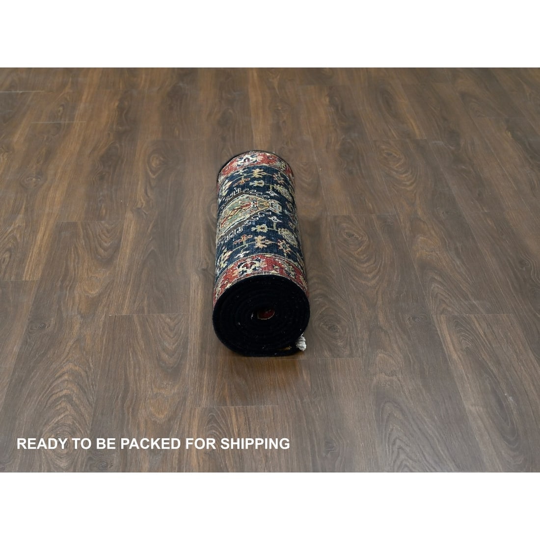 Denim Black, Organic Wool, Hand Knotted, Karajeh Design Runner Rug - 6