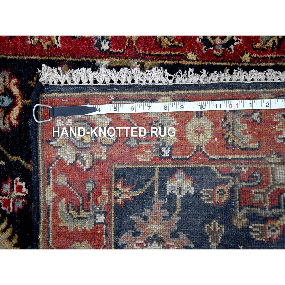 Denim Black, Organic Wool, Hand Knotted, Karajeh Design Runner Rug - 8