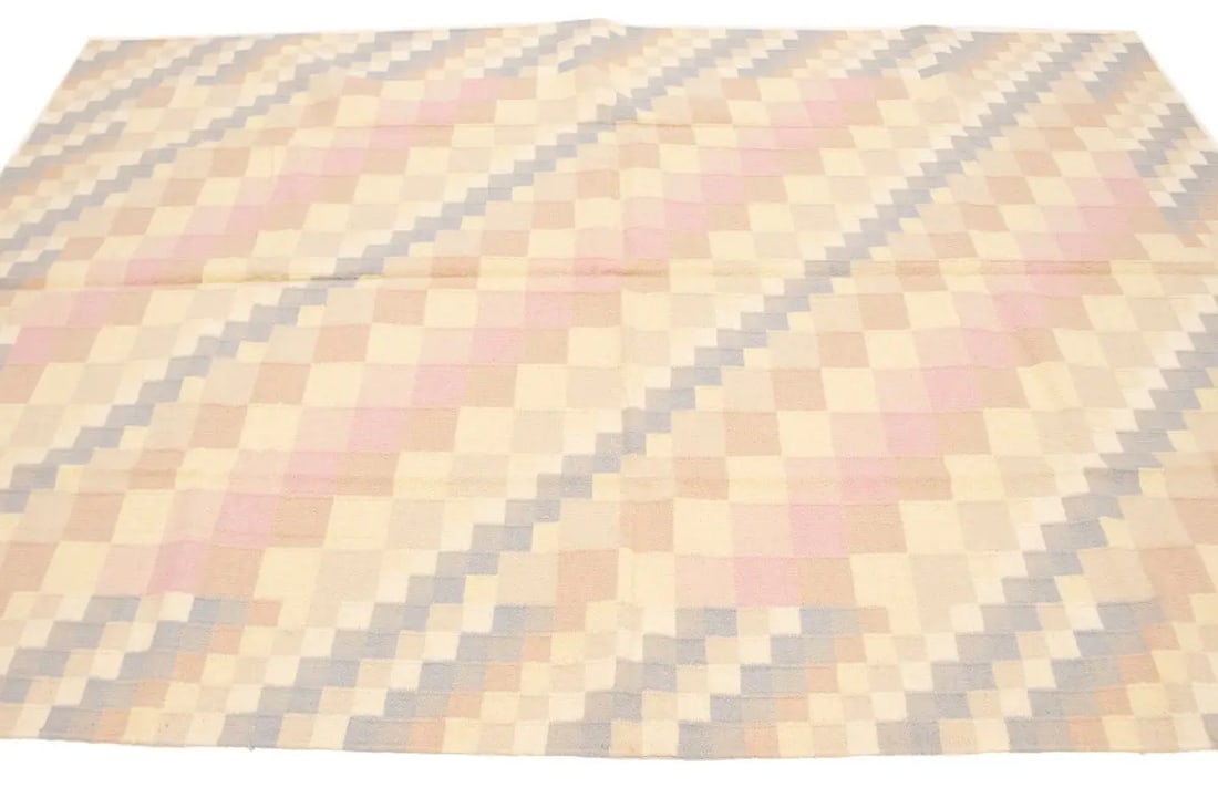 Multicolored Geometric Dhurrie 5'8X8'4 Indian Oriental Rug - 7