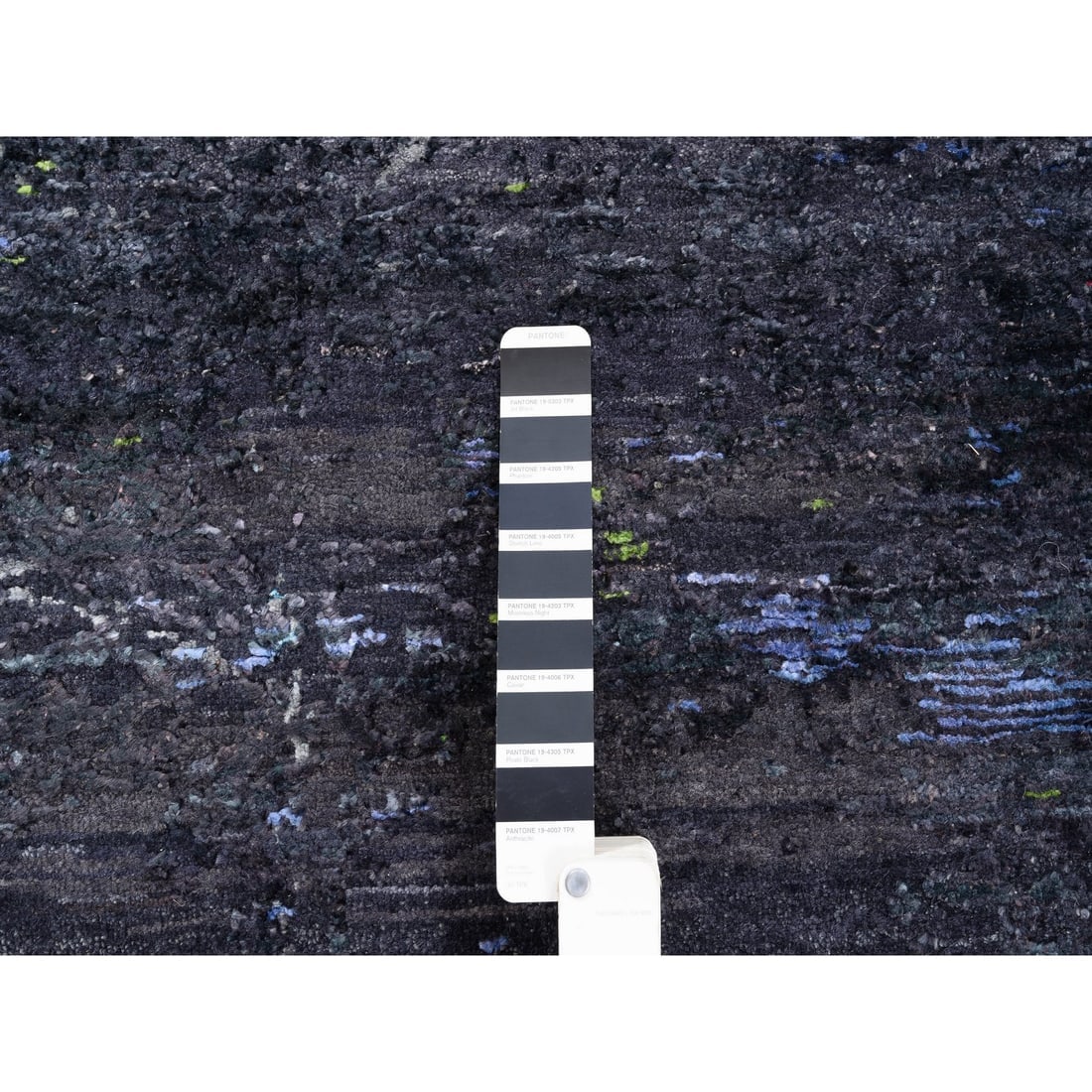 Charcoal Black With Pop Of Colors Modern Wool-Silk Hand Knotted Rug - 7