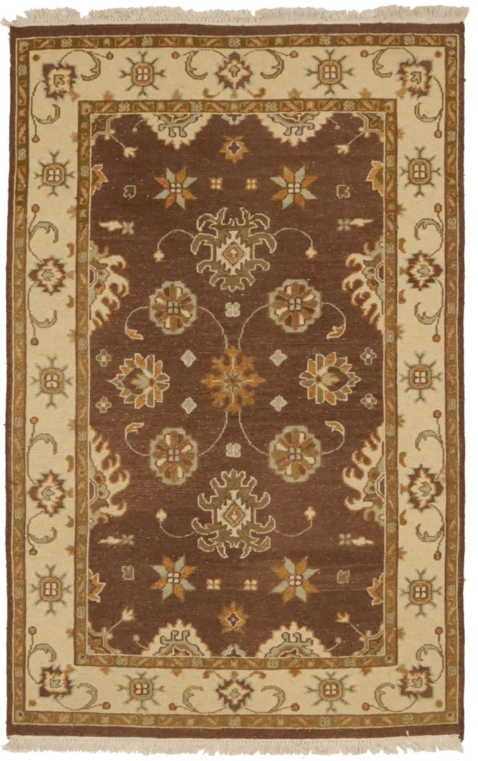 Dark Brown Floral 4X6 Sumak Oriental Rug: Title:Dark Brown Floral 4X6 Sumak Oriental Rug Description:Handmade 4X6 dark brown Oriental rug made with vegetable dyes (fine wool pile and cotton foundation), superior knot count, and appealing