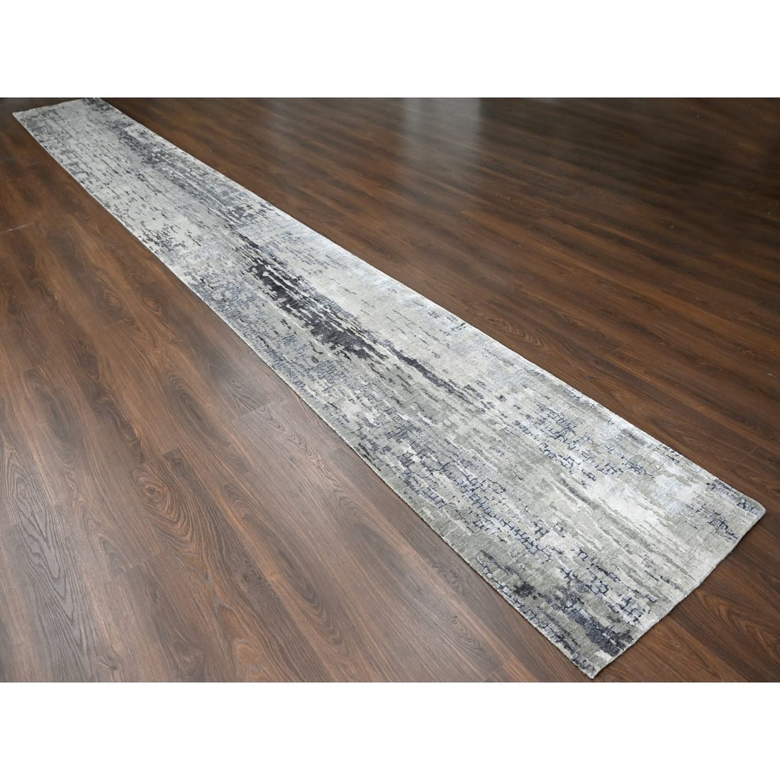 Taupe Hand Knotted Abstract Design Wool XL Runner Oriental Rug - 2