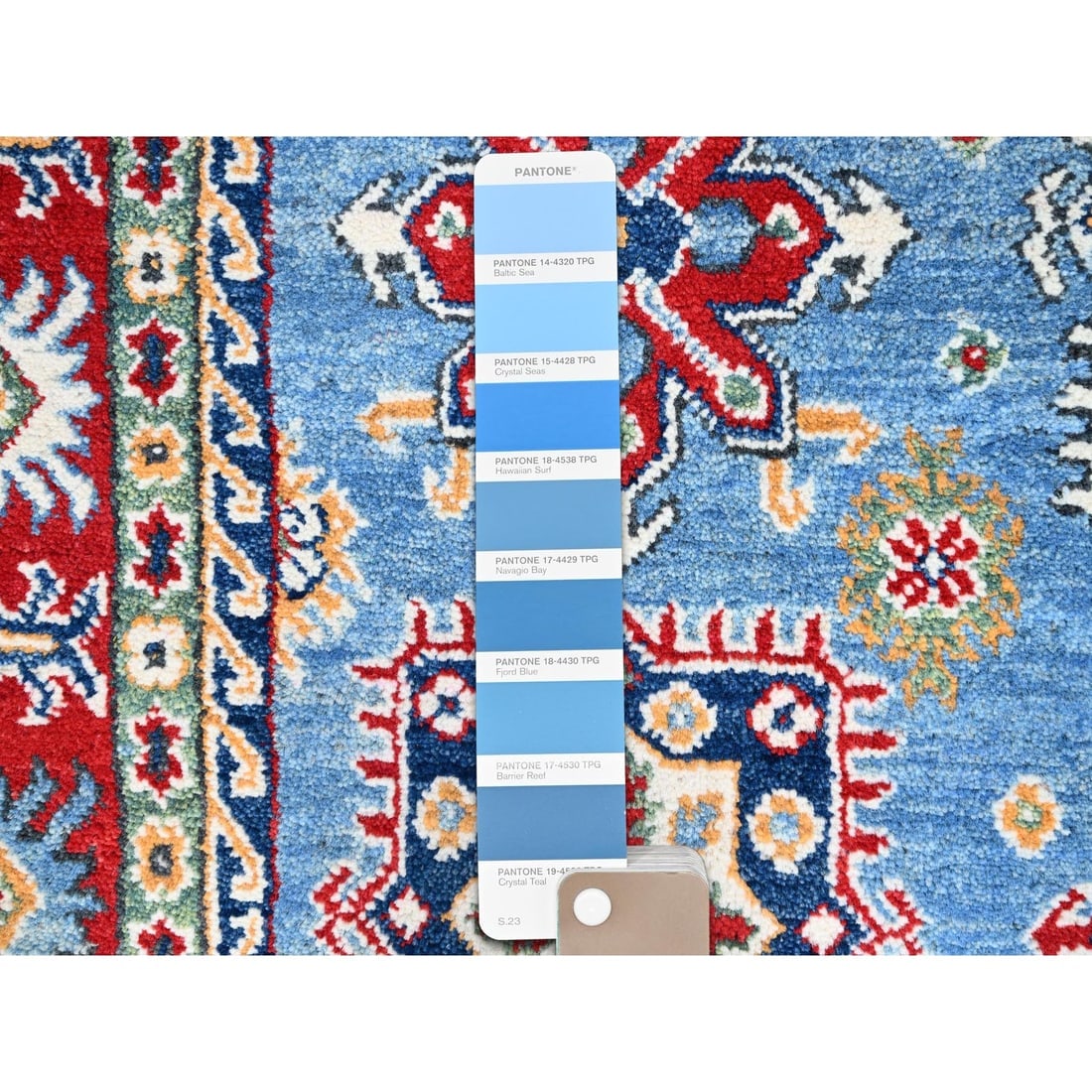 Quilt Blue Kazak Geometric Design Soft Wool Hand Knotted Oriental Rug - 4