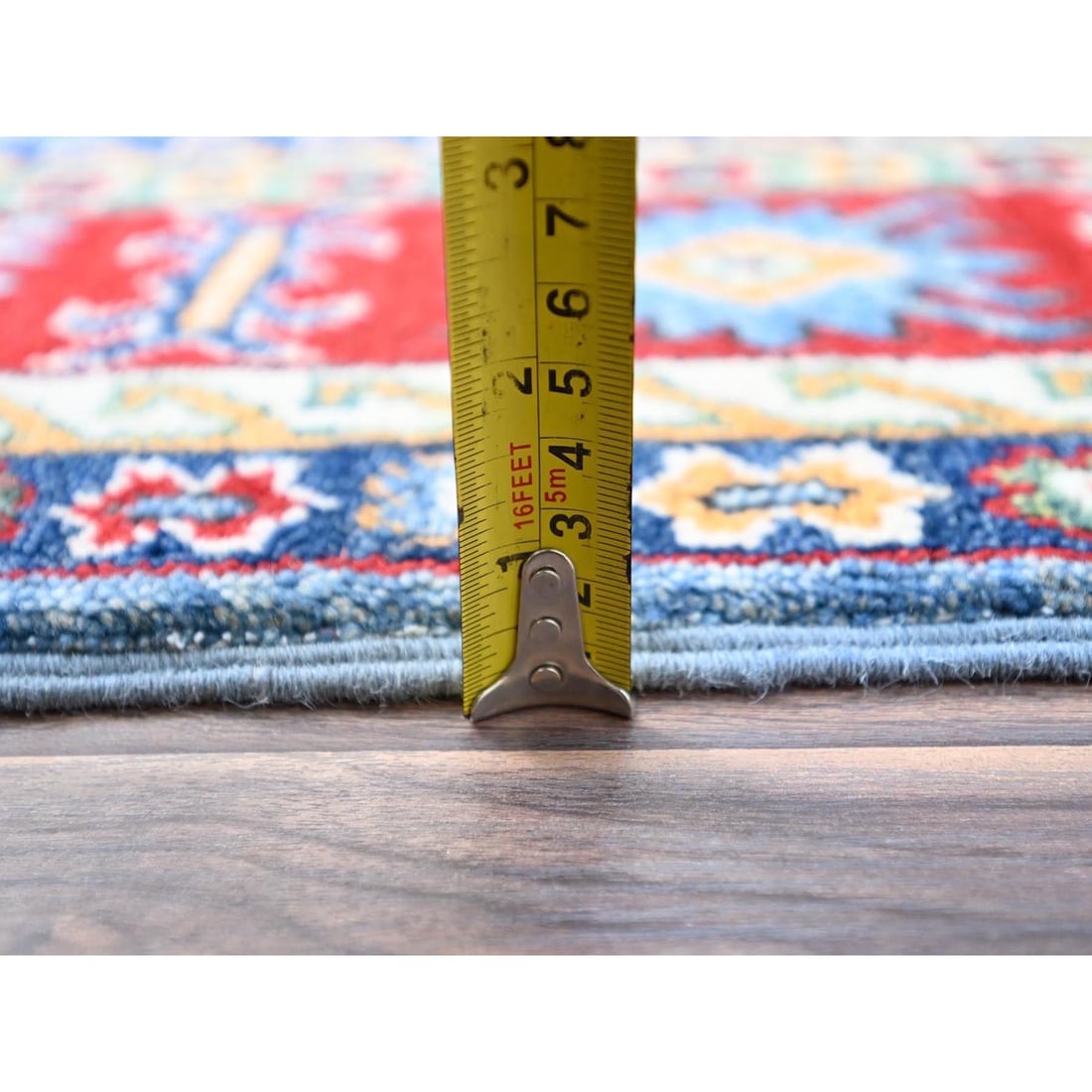 Quilt Blue Kazak Geometric Design Soft Wool Hand Knotted Oriental Rug - 6