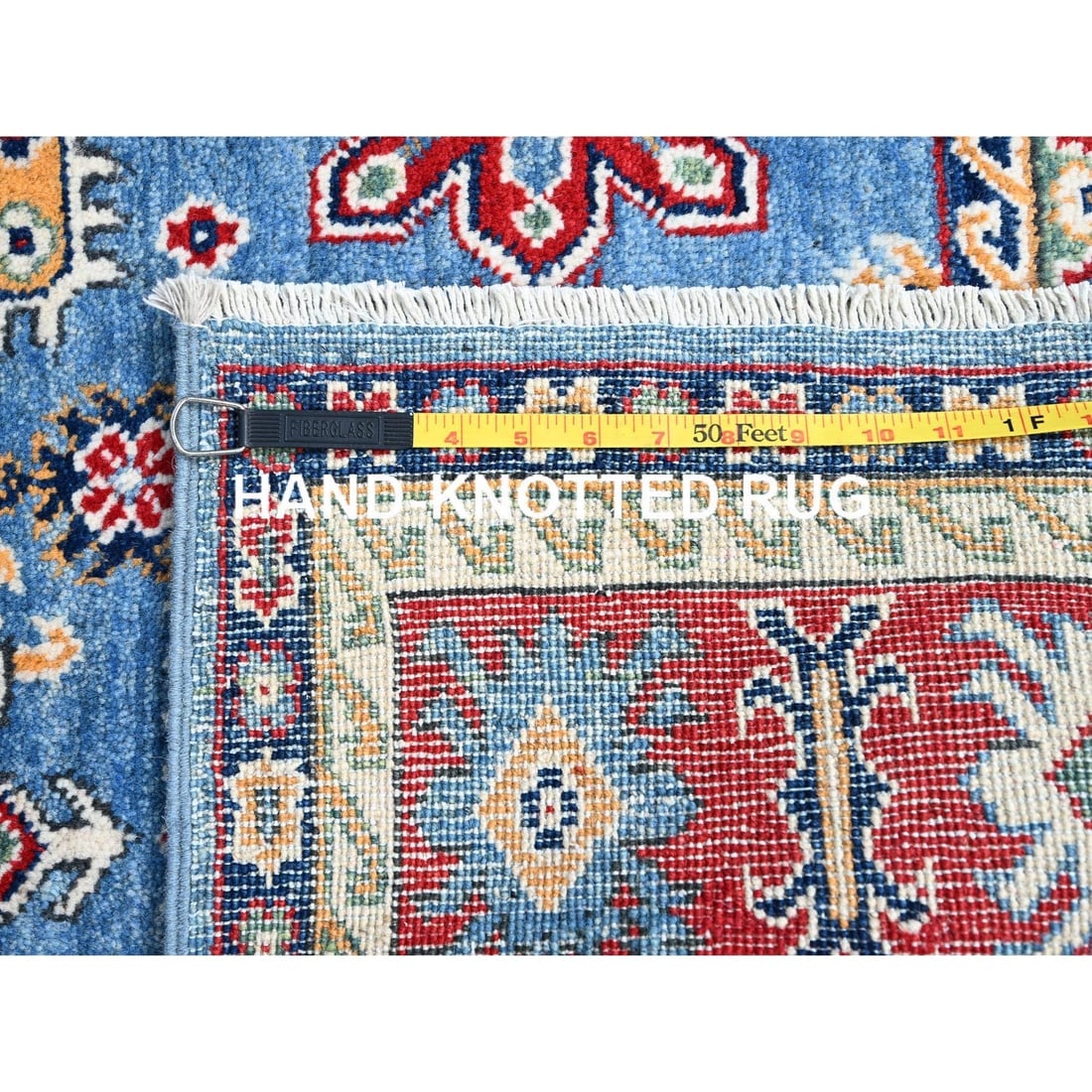 Quilt Blue Kazak Geometric Design Soft Wool Hand Knotted Oriental Rug - 7
