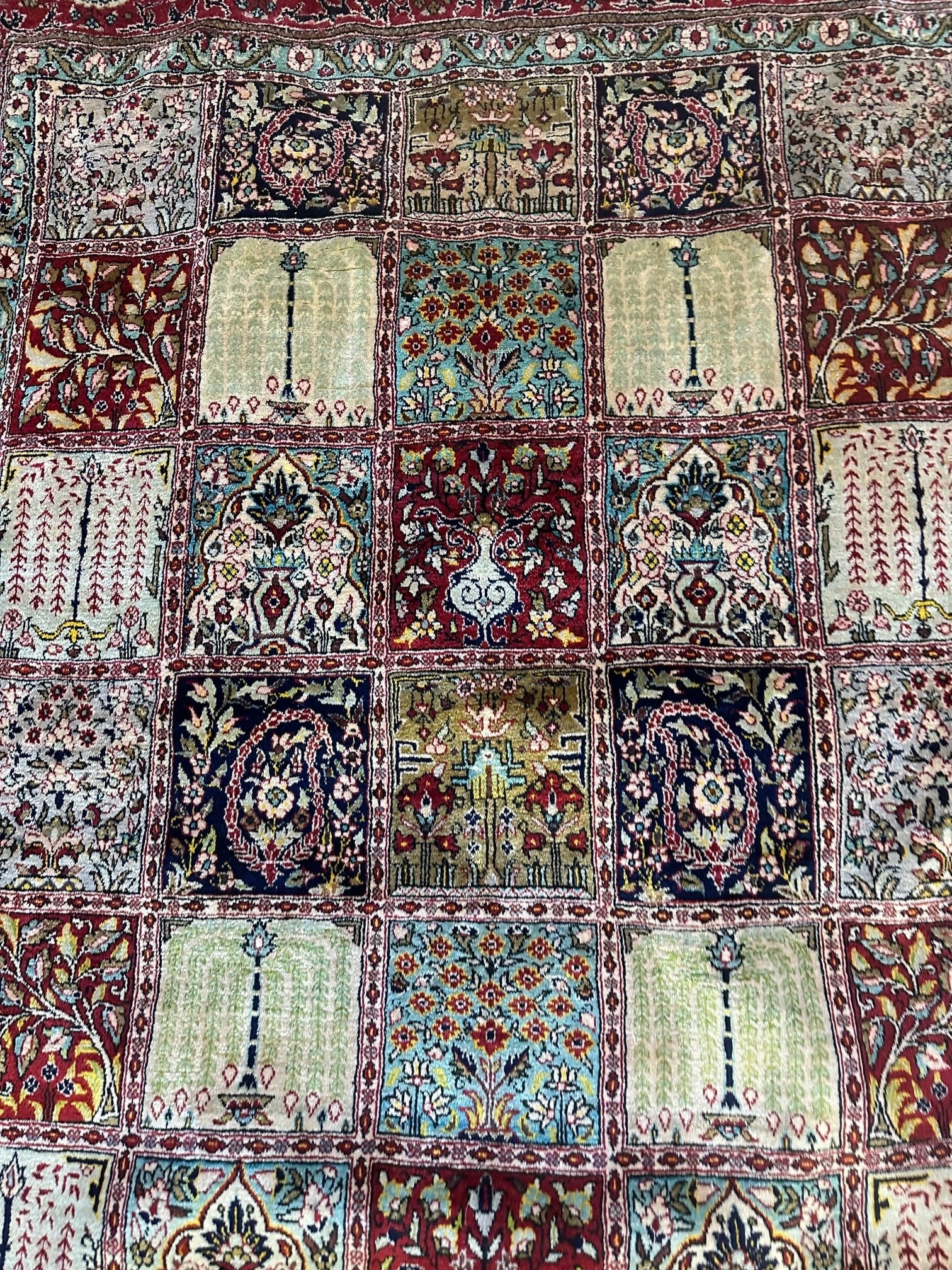 Very Rare Fine Hand Knotted Persian Qum Silk Garden Design 4.5x6.5 ft - 3