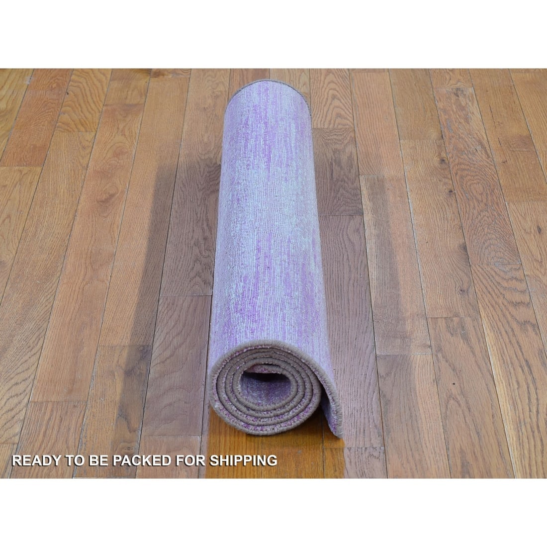 Hand Knotted Pink Thick and Plush Pure Wool Only Ombre Design Rug - 5