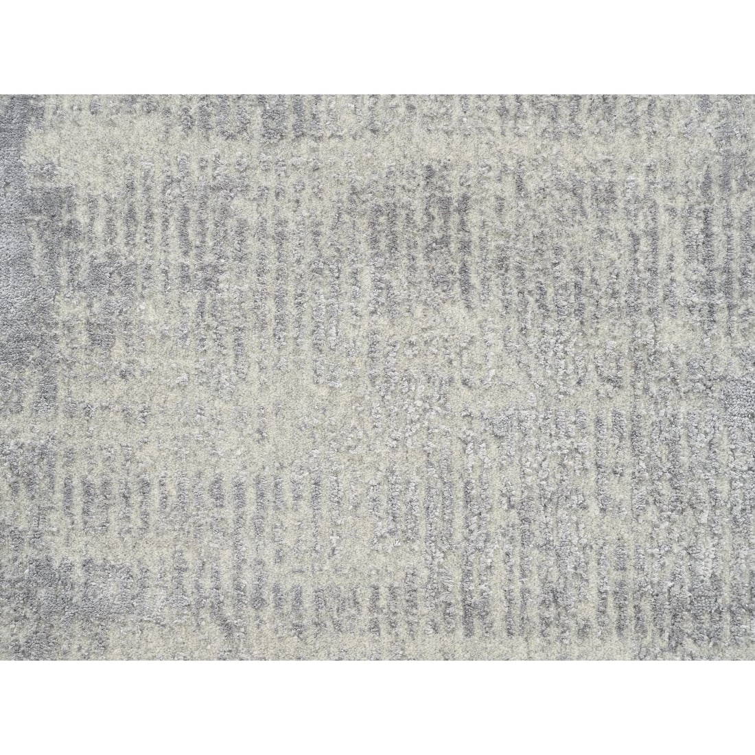 Fine Jacquard Gray Hand Loomed Modern Wool-Silk Runner Oriental Rug - 5