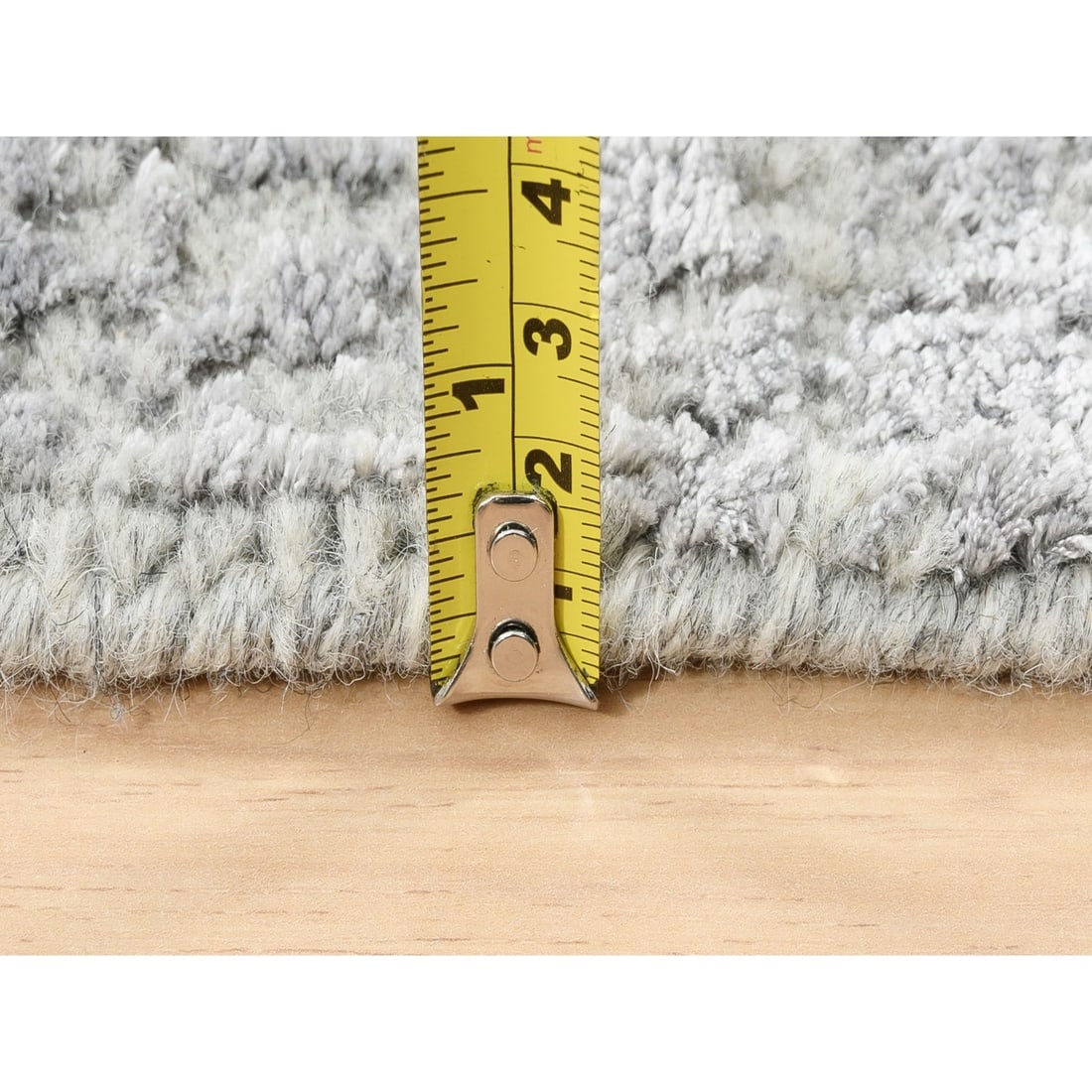 Fine Jacquard Gray Hand Loomed Modern Wool-Silk Runner Oriental Rug - 7