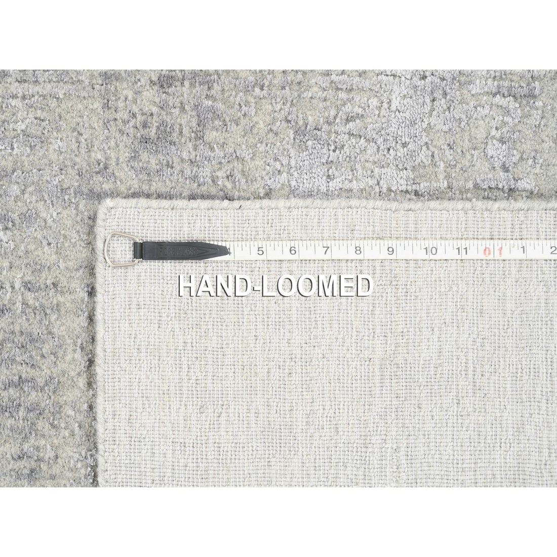 Fine Jacquard Gray Hand Loomed Modern Wool-Silk Runner Oriental Rug - 8