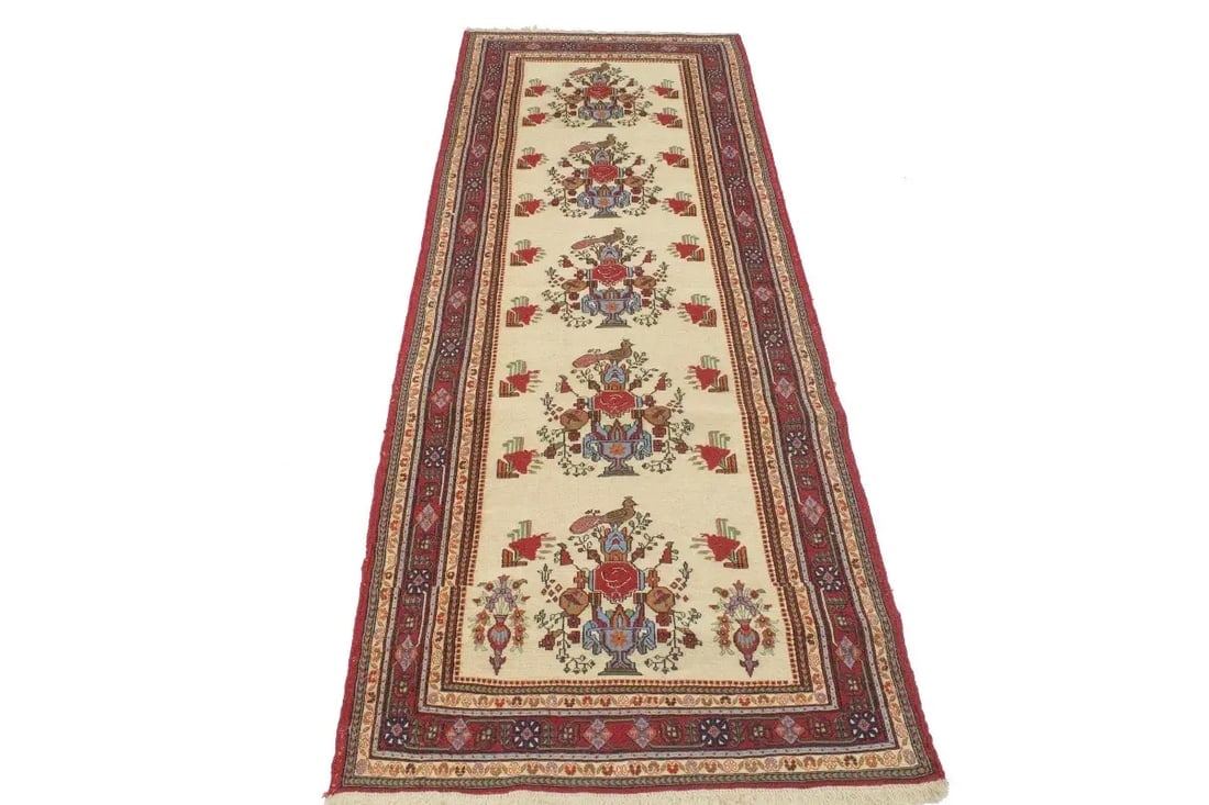 Cream Tribal 3X8 Sumak Persian Runner Rug - 3