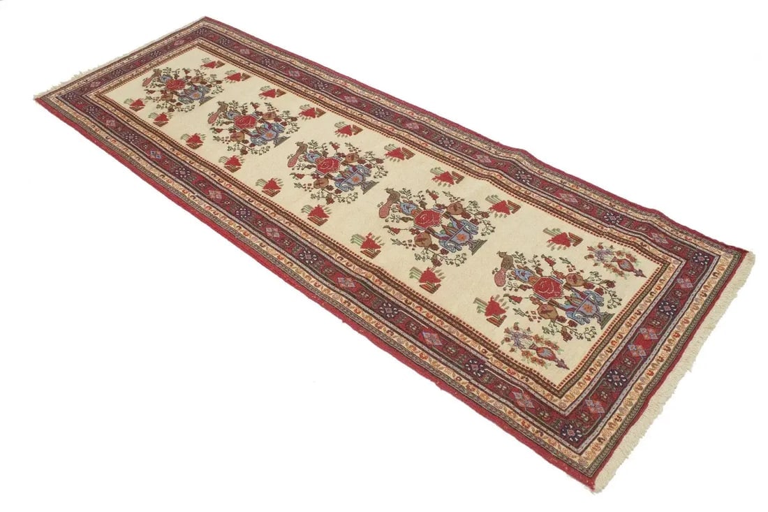 Cream Tribal 3X8 Sumak Persian Runner Rug - 4