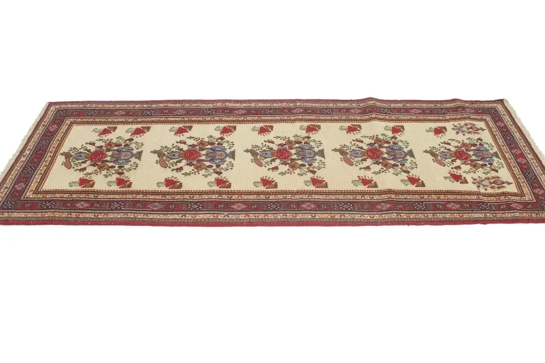 Cream Tribal 3X8 Sumak Persian Runner Rug - 6