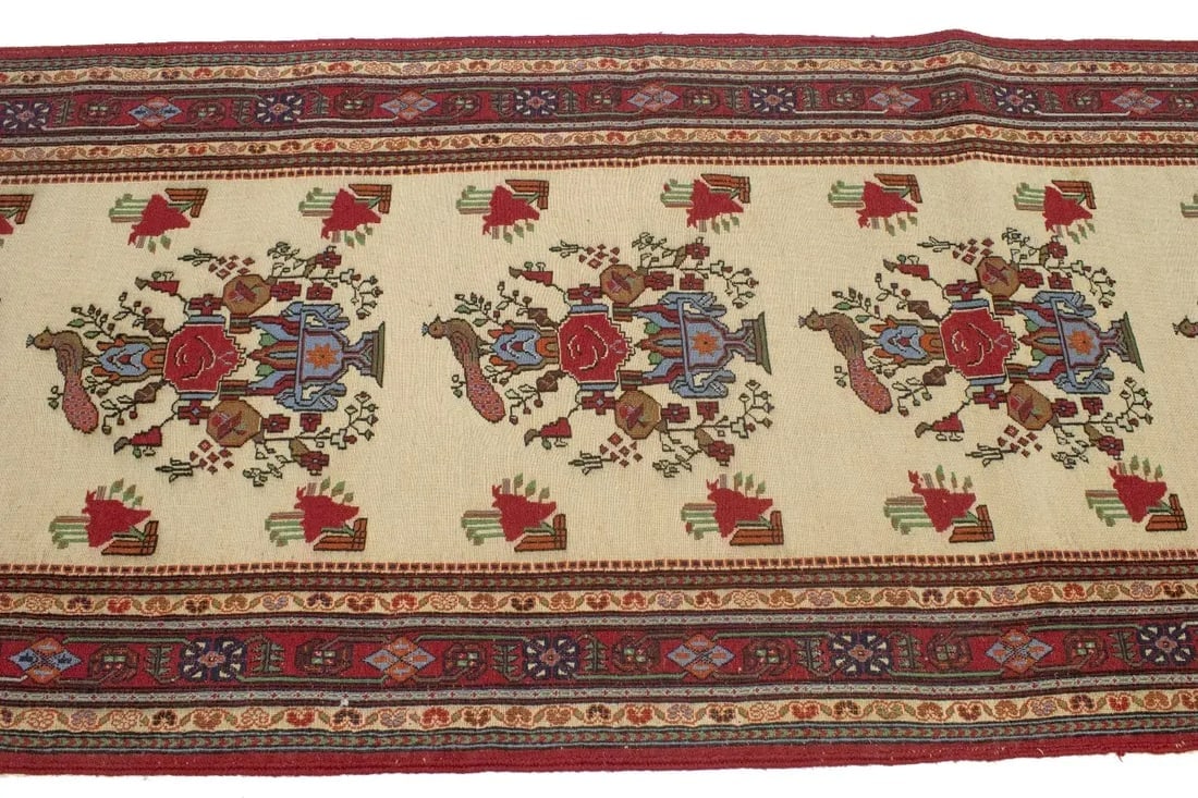 Cream Tribal 3X8 Sumak Persian Runner Rug - 7