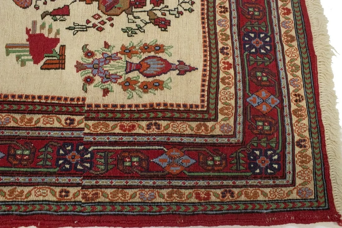 Cream Tribal 3X8 Sumak Persian Runner Rug - 8