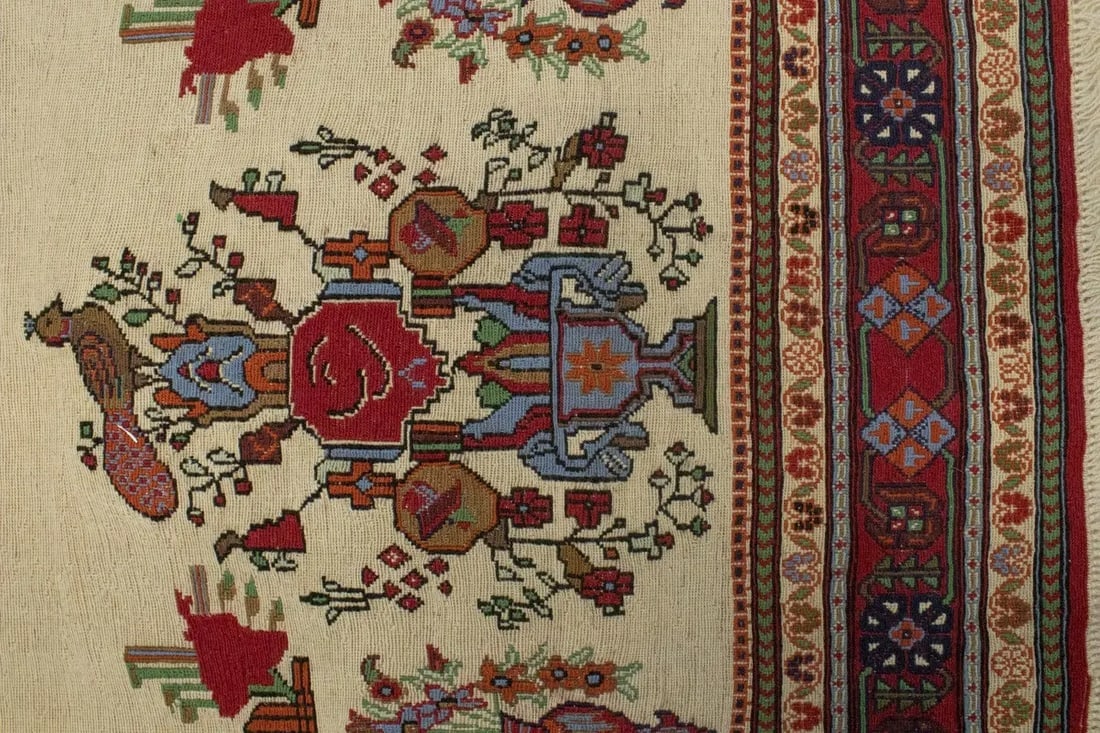 Cream Tribal 3X8 Sumak Persian Runner Rug - 9