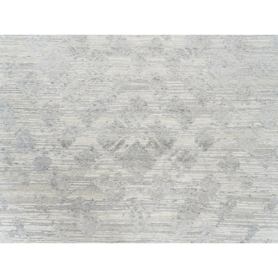 Hand Spun Undyed Natural Wool Modern Light Gray Cut And Loop Pile Rug - 8