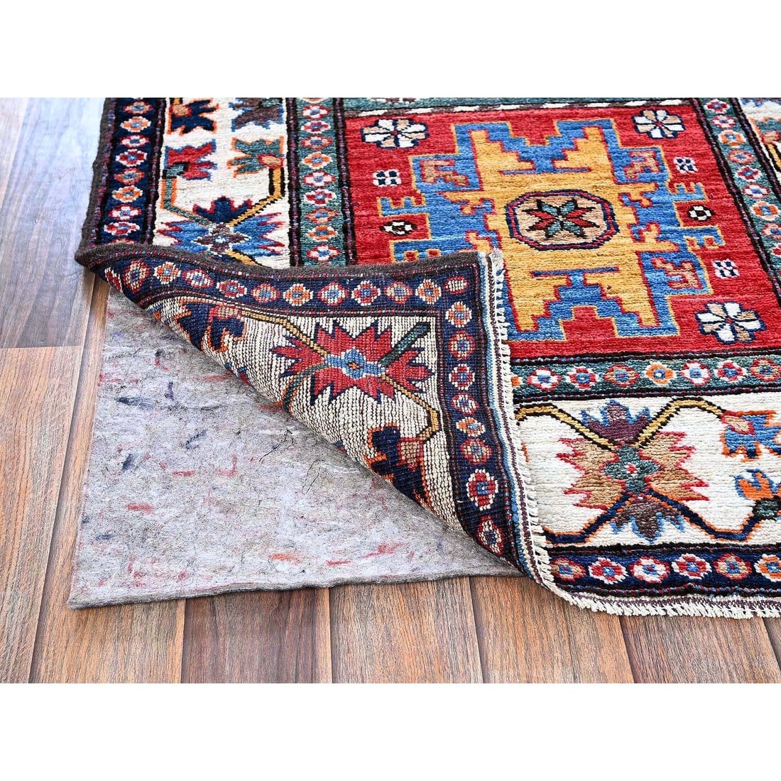 Colorful Caucasian Design Revival Soft Wool Hand Knotted Runner Rug - 3