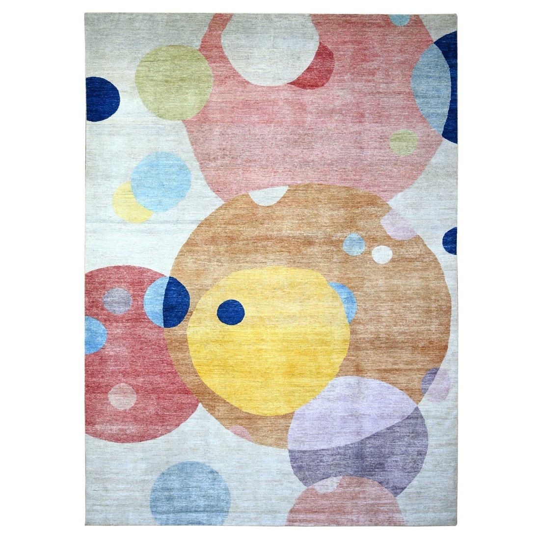 Colorful, The Circles Design 100% Wool Hand Knotted, Oriental Rug: Title: Colorful, The Circles Design 100% Wool Hand Knotted, Oriental Rug Description:This is a truly genuine one-of-a-kind. It has been Knotted for months and months in the centuries-old weaving