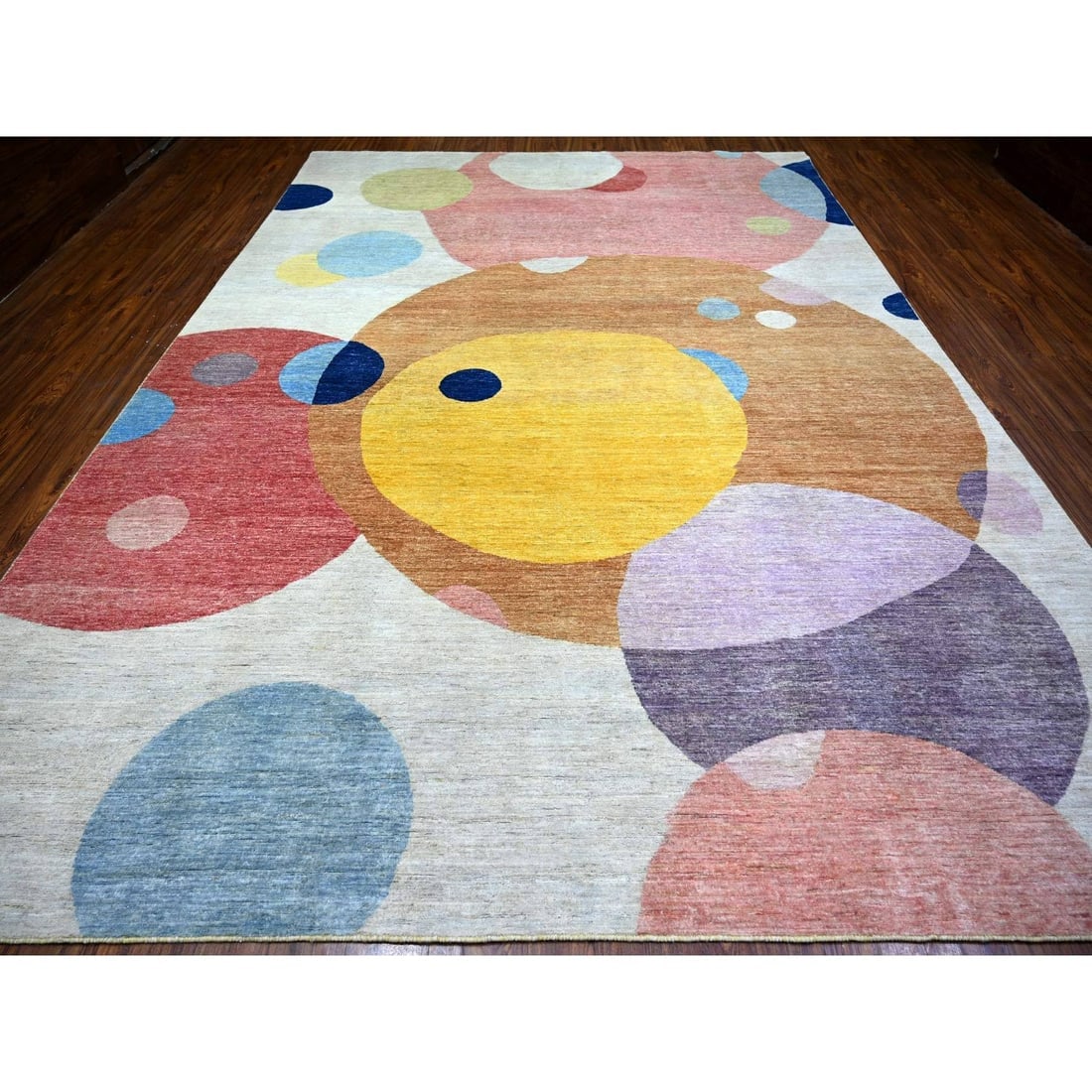 Colorful, The Circles Design 100% Wool Hand Knotted, Oriental Rug - 2
