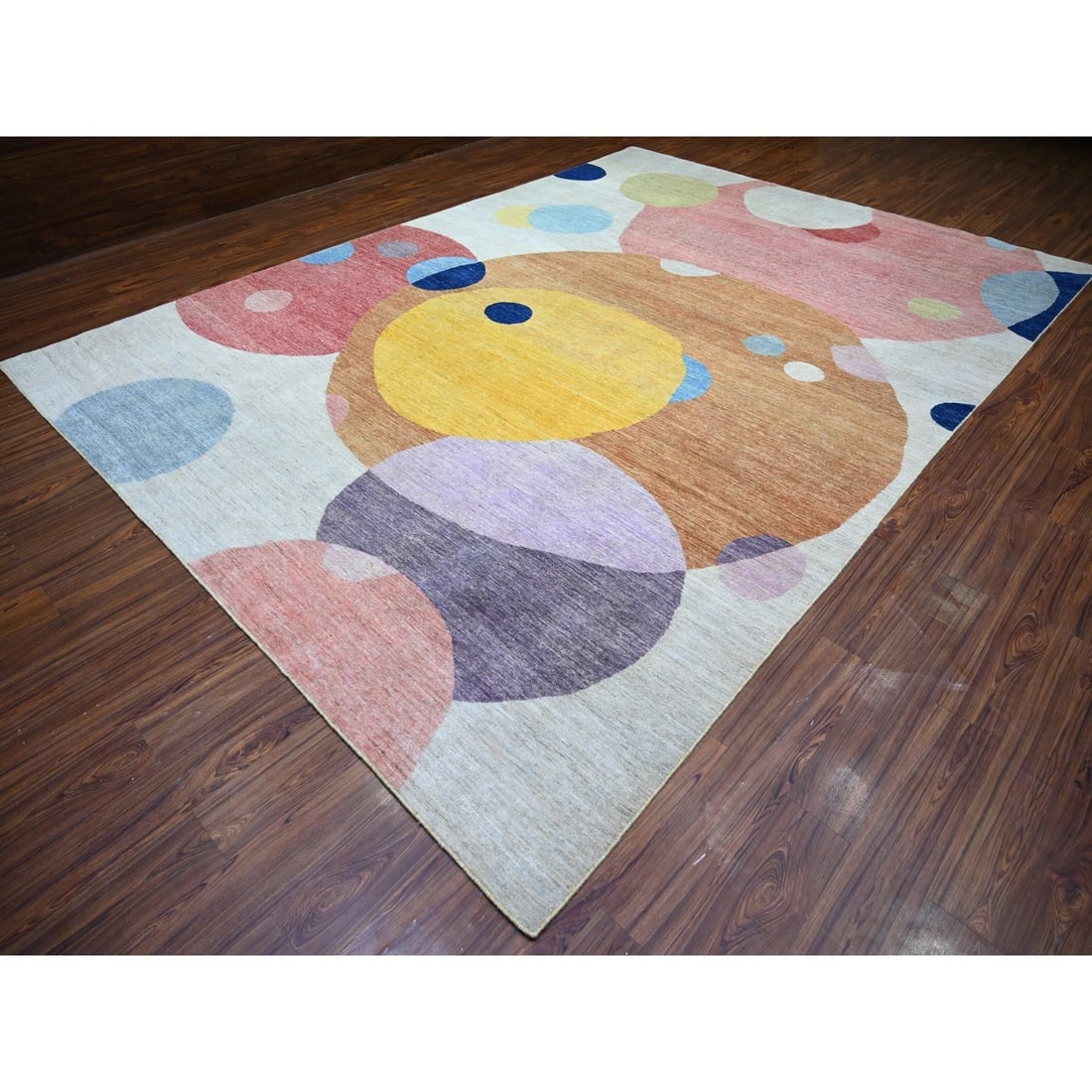 Colorful, The Circles Design 100% Wool Hand Knotted, Oriental Rug - 3