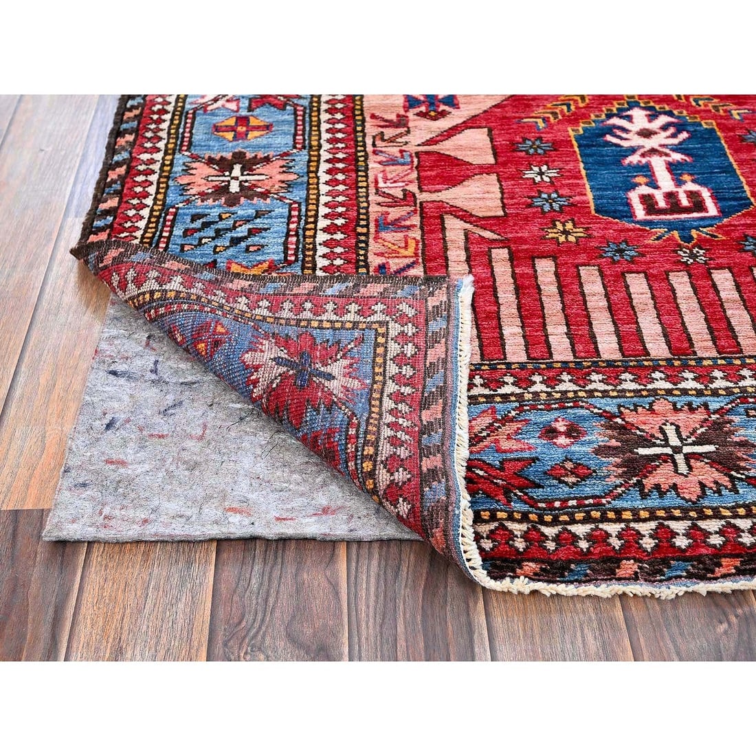 Rose Pink Afghan Ersari Caucasian Design Revival Hand Knotted Wool Rug - 5